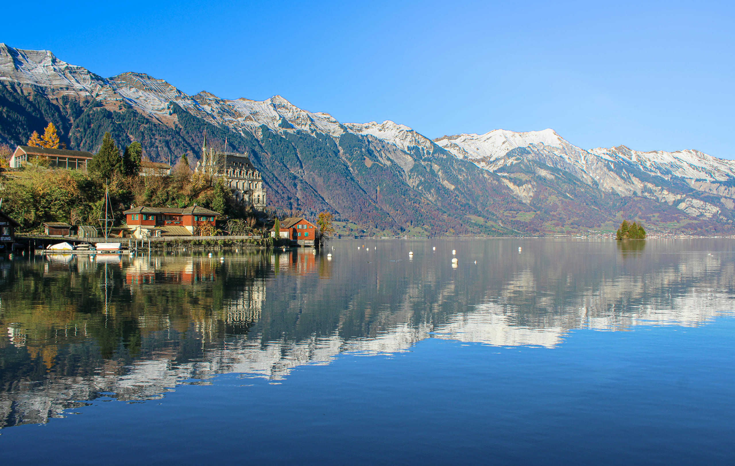 Autumn Alpine Scenery from the water, Lake Lucerne Region